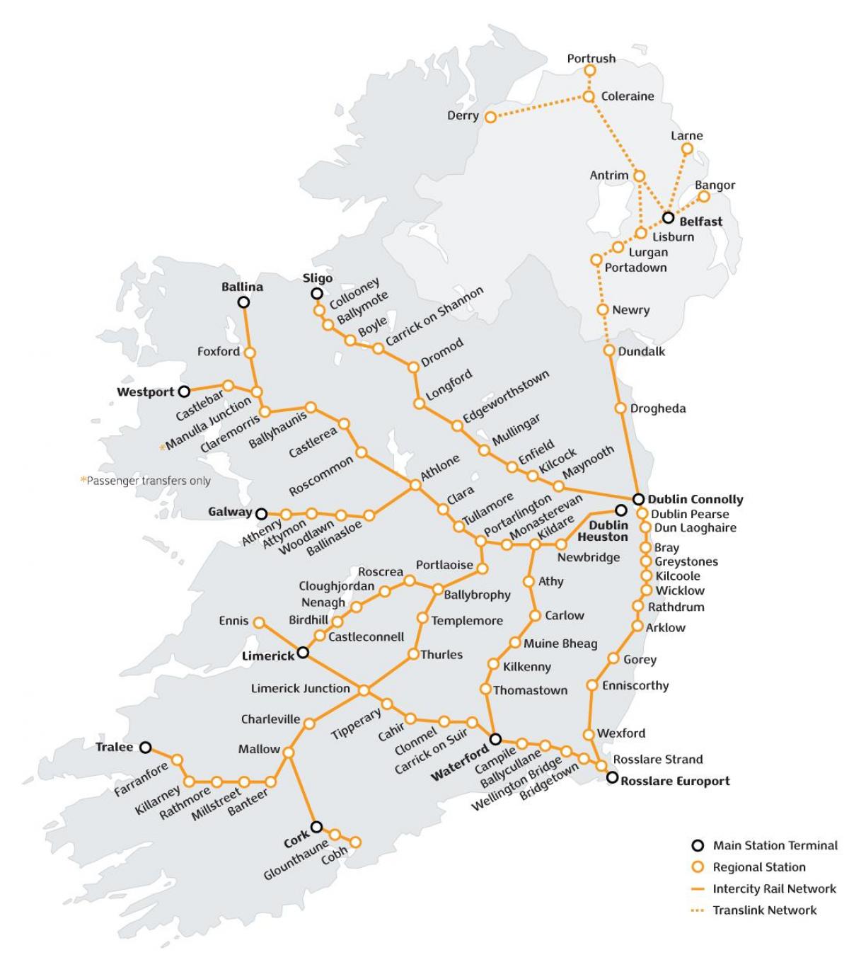 putovanje vlakom u Irskoj karti