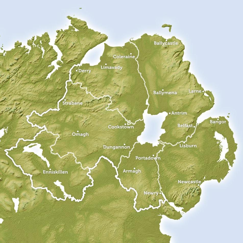 karta regionalna karta Sjeverne Irske