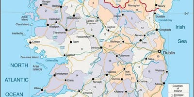 Županije karta Irske s gradovima