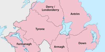 Karta Sjeverne Irske županija i gradova